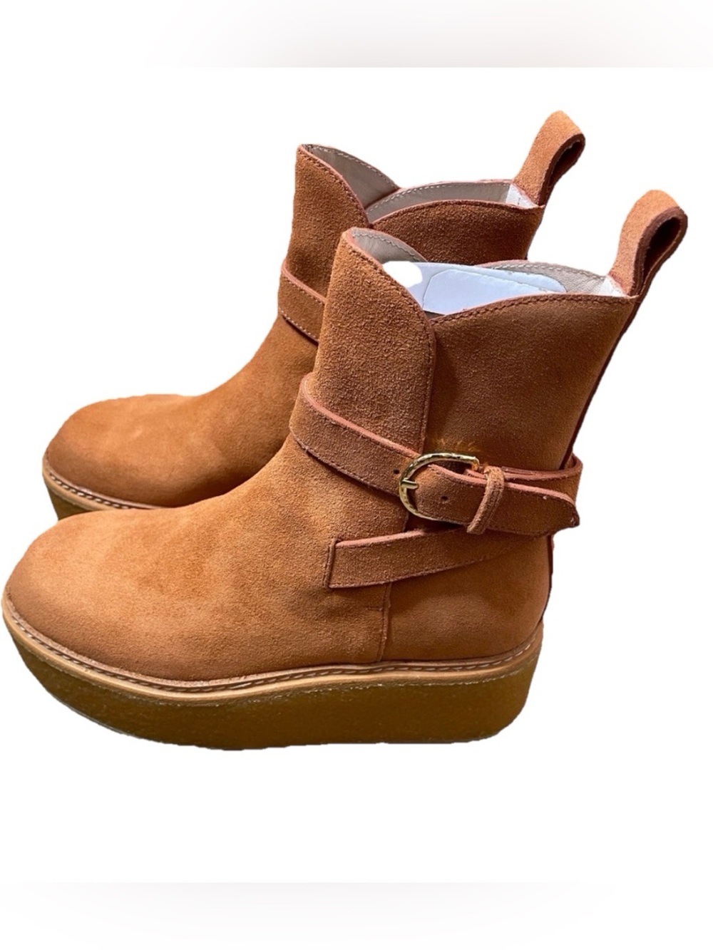 Ulla Johnson Lennox Ankle Terracotta Rust Suede Platform Ankle Boot & Buckle 35